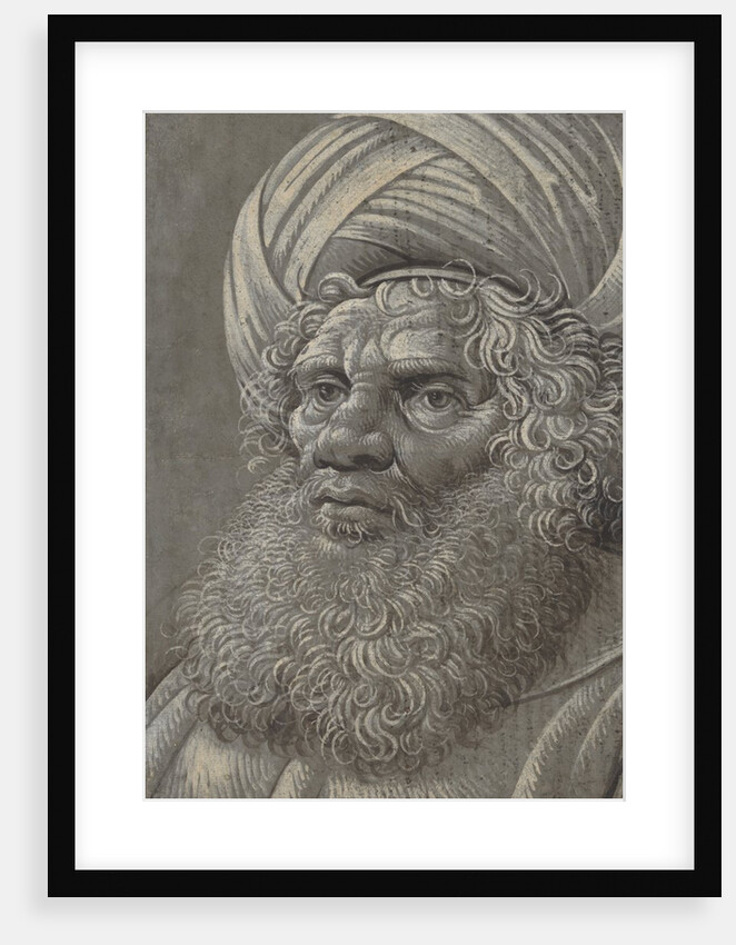 Head of a Bearded Man Wearing a Turban; Latin script, ca. 1510 by Master of the Death of Absalom