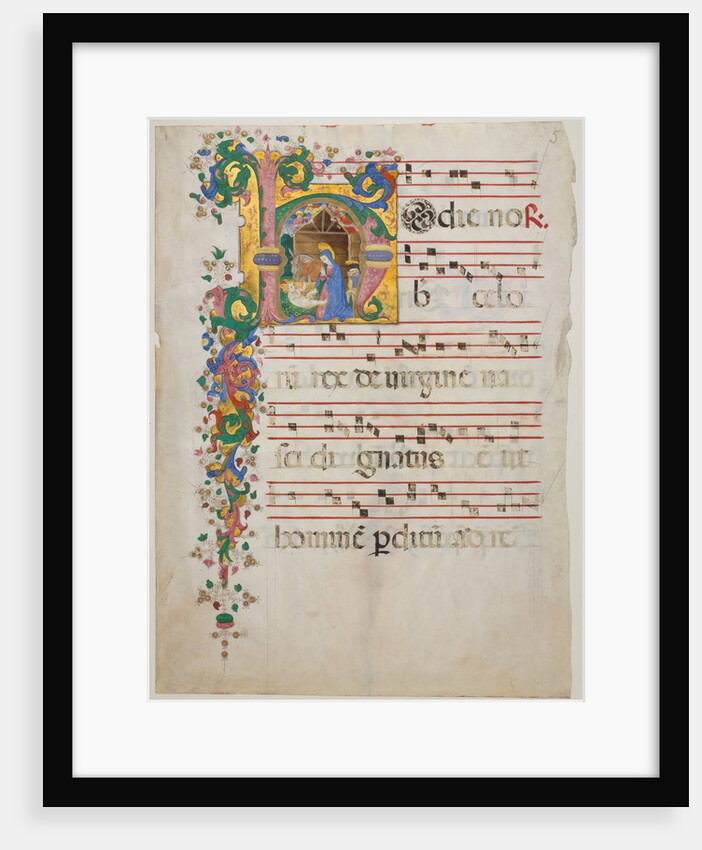 Manuscript Leaf with the Nativity in an Initial H, from an Antiphonary, second half 15th century by Master of the Riccardiana Lactantius
