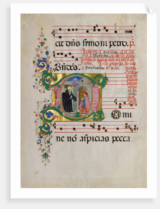 Manuscript Leaf with Saint Benedict Resuscitating a Boy in an Initial D…, second half 15th century by Master of the Riccardiana Lactantius
