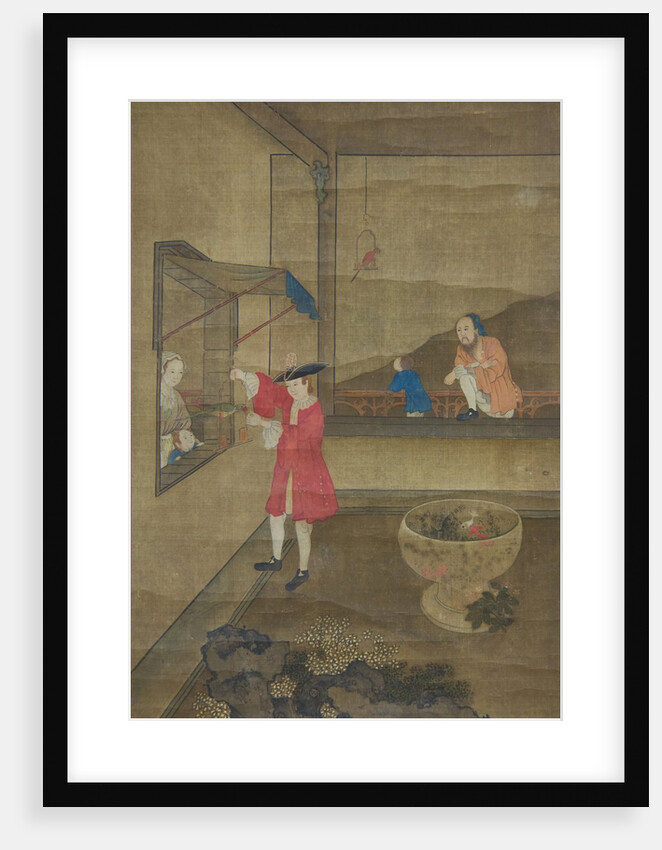 European Couple and Child Playing with Parrot, 18th century by Unknown