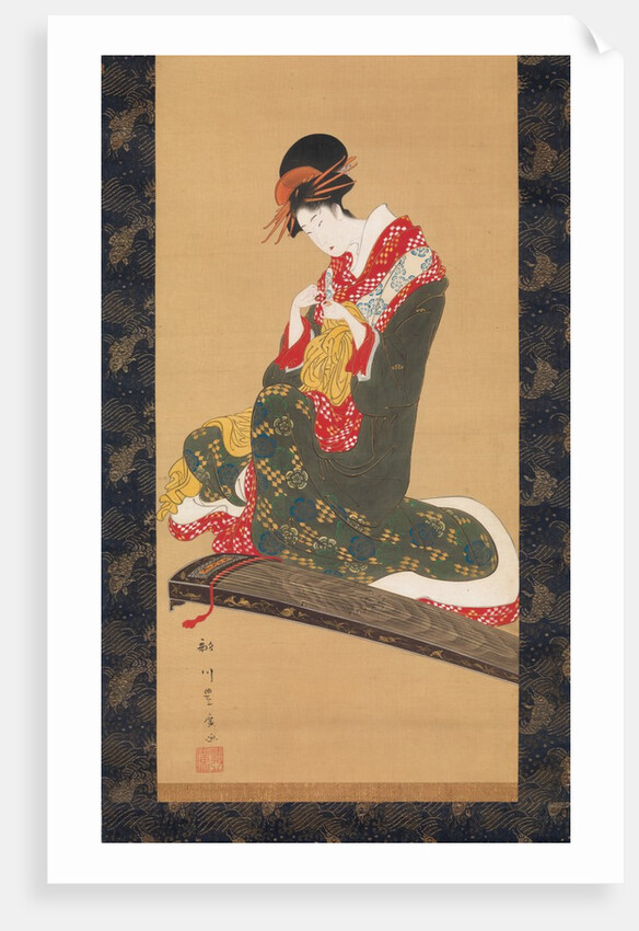 Woman Putting on Finger Plectrums to Play the Koto, early 19th century by Utagawa Toyohiro