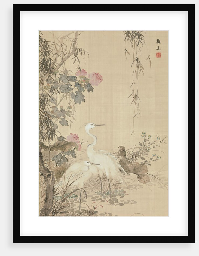 Egrets, Peonies, and Willows, early 19th century by Yamamoto Baiitsu