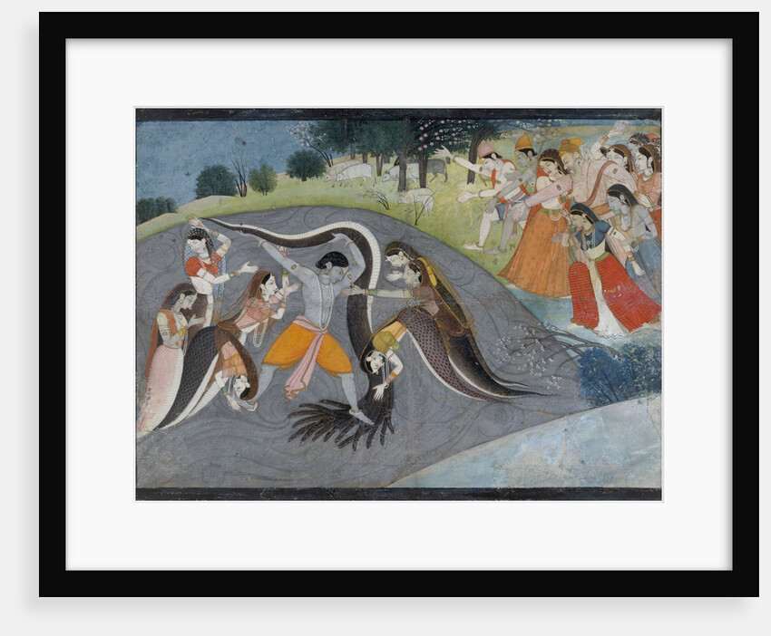 Krishna Subduing Kaliya, the Snake Demon: Folio from a Bhagavata Purana Series , ca. 1785 by Unknown