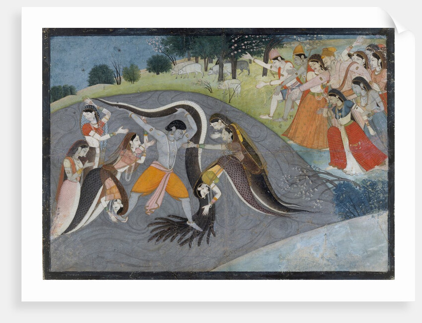 Krishna Subduing Kaliya, the Snake Demon: Folio from a Bhagavata Purana Series , ca. 1785 by Unknown