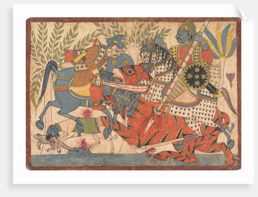 Harishchandra and his Minister Killing a Tiger folio from a Harishchandra Series, 1800-1850 by Unknown