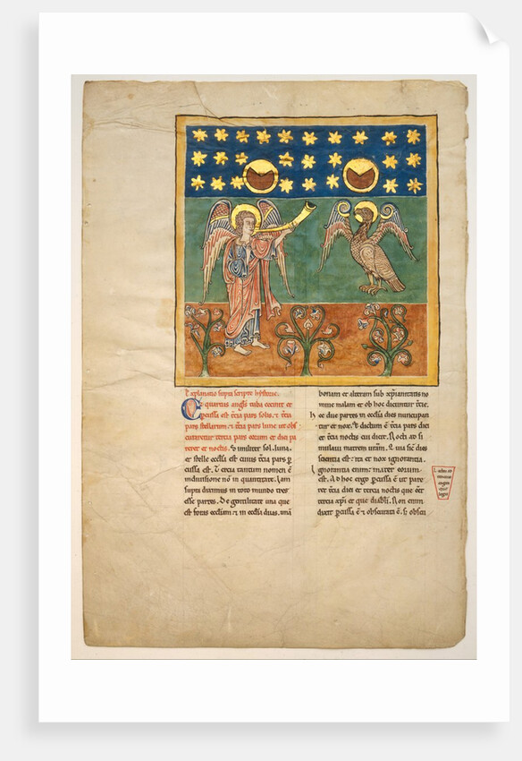 Leaf from a Beatus Manuscript: the Fourth Angel Sounds the Trumpet and an Eagle…, ca. 1180 by Unknown