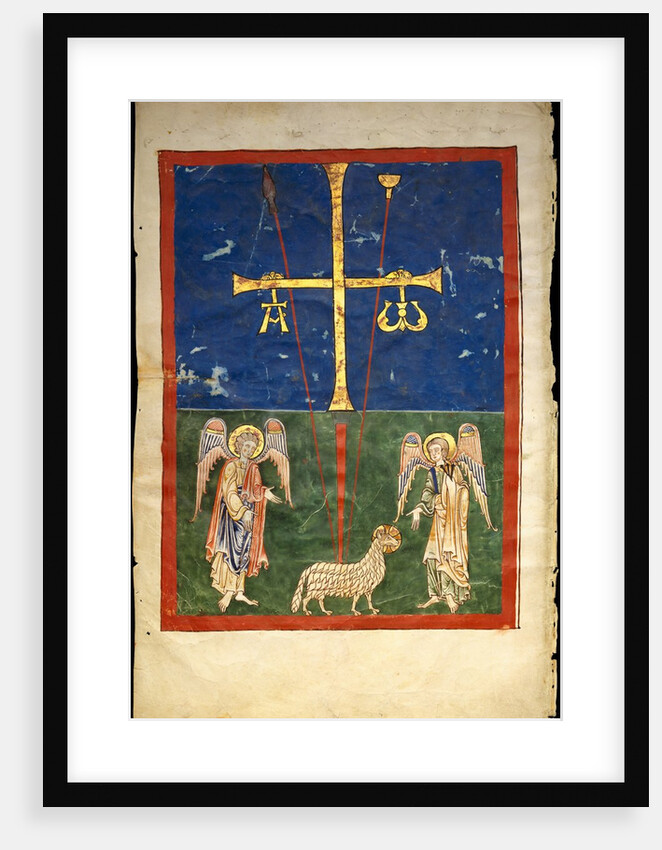 Leaf from a Beatus Manuscript: the Lamb at the Foot of the Cross, Flanked by Two Angels…, c1180 by Unknown
