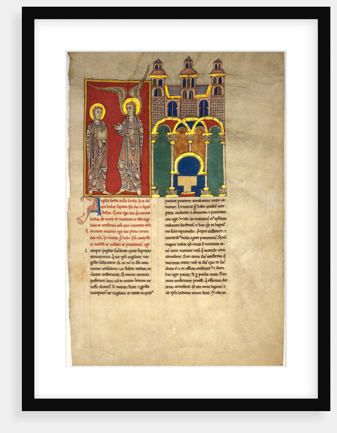 Leaf from a Beatus Manuscript: the Angel of the Church of Sardis with Saint John, ca. 1180 by Unknown