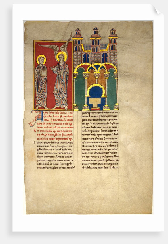 Leaf from a Beatus Manuscript: the Angel of the Church of Sardis with Saint John, ca. 1180 by Unknown