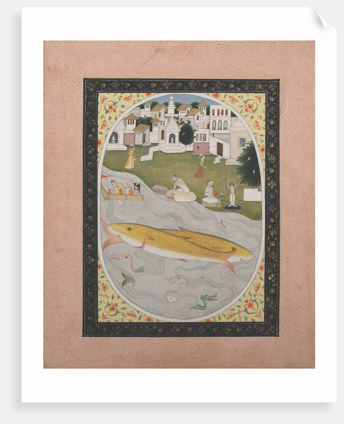 Manuscript Painting with Hindu Tantric Scene Depicting Two Fish, 1800-1820 by Unknown