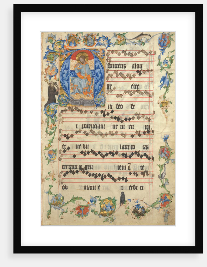 Bifolium with Christ in Majesty in an Initial A, from an Antiphonary, ca. 1405 by Unknown