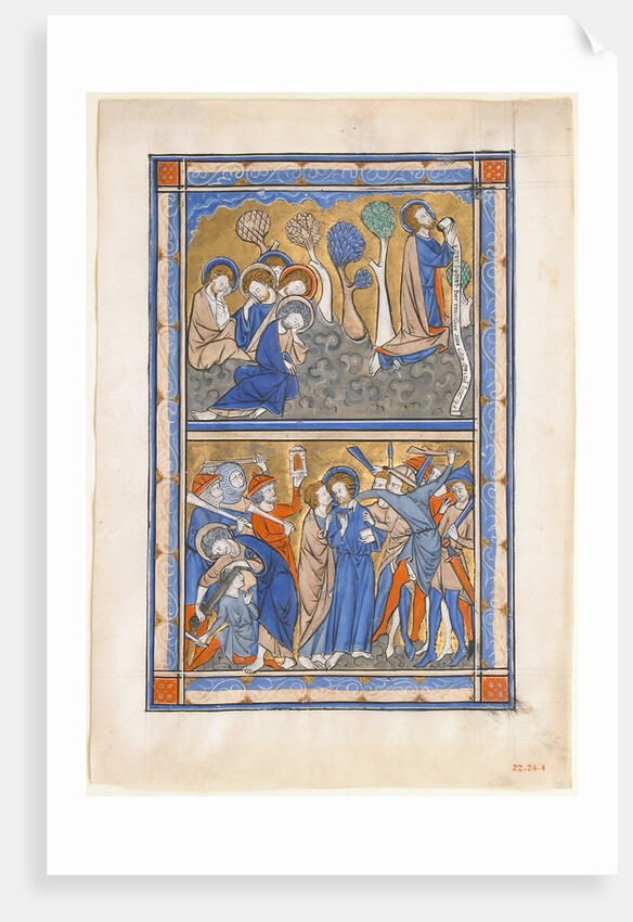 Manuscript Leaf with the Agony in the Garden and Betrayal of Christ, from a Royal Psalter, ca. 1270 by Unknown