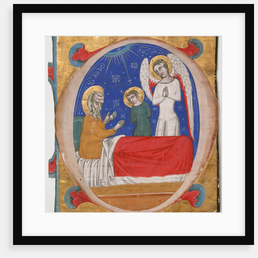 Manuscript Illumination with Tobit, Tobias, and the Archangel Raphael in an Initial O…, mid-14th c by Unknown