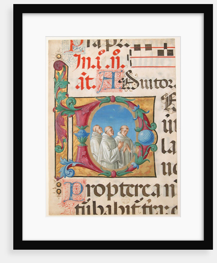 Manuscript Illumination with Singing Monks in an Initial D, from a Psalter, 1501-2 by Girolamo dai Libri
