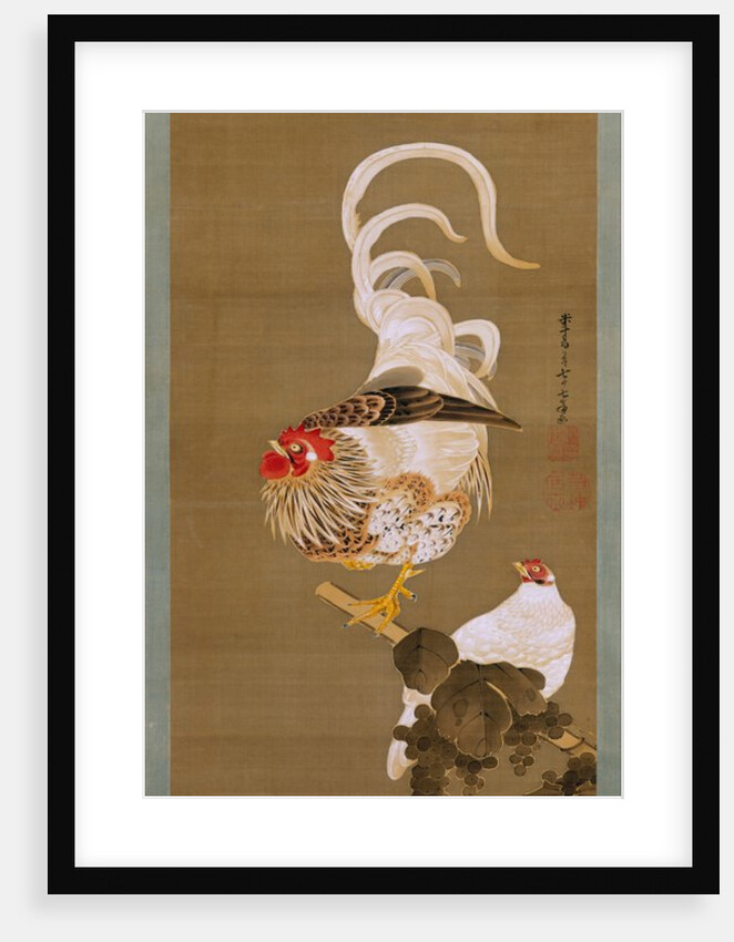 Hen and Rooster with Grapevine, 1792 by Ito Jakuchu