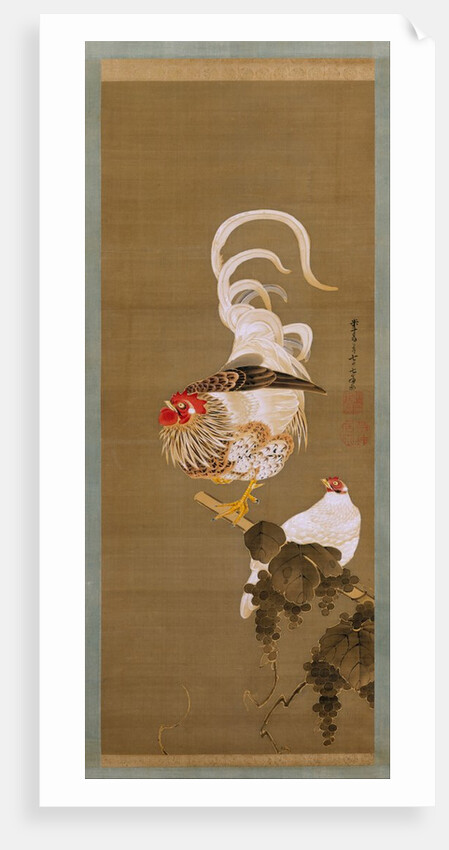 Hen and Rooster with Grapevine, 1792 by Ito Jakuchu