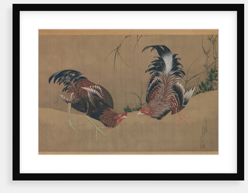 Gamecocks, dated 1838 by Hokusai