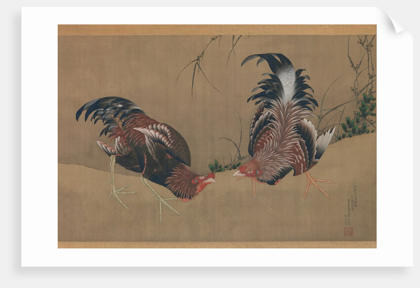 Gamecocks, dated 1838 by Hokusai