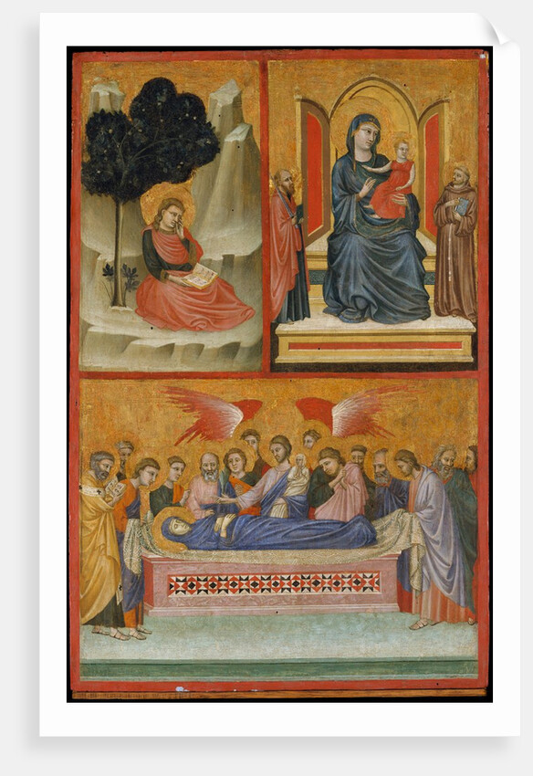 Saint John on Patmos, Madonna and Child Enthroned, and Death of the Virgin; The Crucifixion by Pacino di Bonaguida