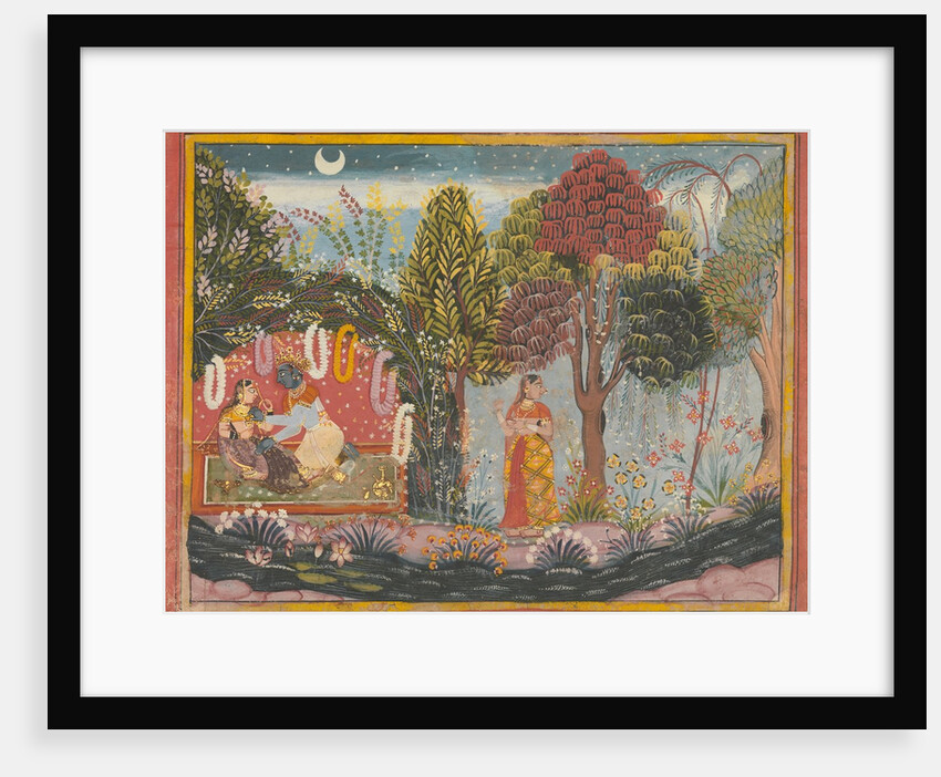 Krishna and Radha in a Bower: Page From a Dispersed Gita Govinda, ca. 1665 by Sahibdin
