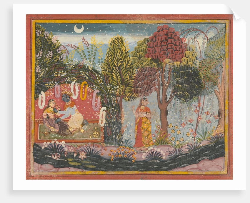 Krishna and Radha in a Bower: Page From a Dispersed Gita Govinda, ca. 1665 by Sahibdin