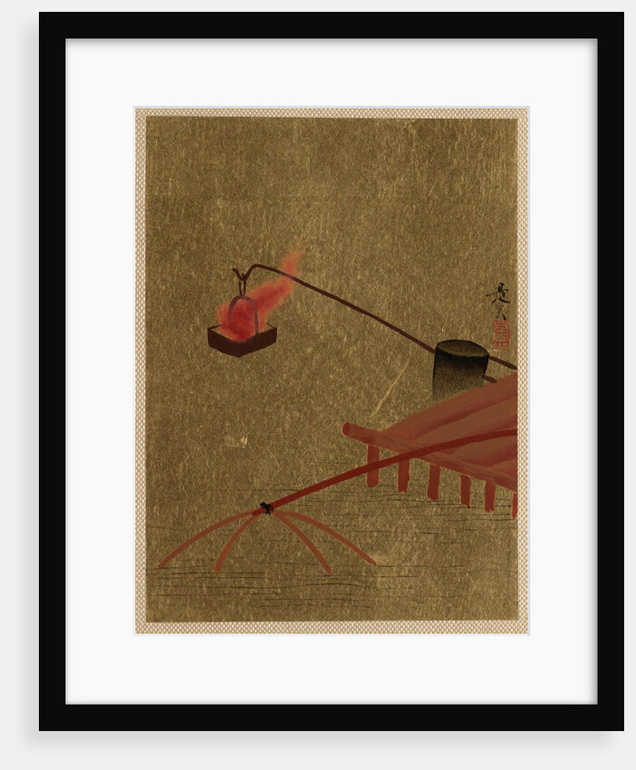 Fire Basket Suspended from Dock over a Fish Net in the Water by Shibata Zeshin