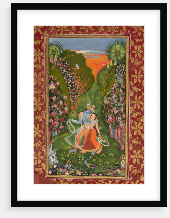 Radha and Krishna Walk in a Flowering Grove; Krishna Fluting by Kota Master