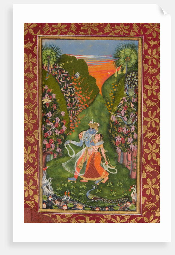 Radha and Krishna Walk in a Flowering Grove; Krishna Fluting by Kota Master