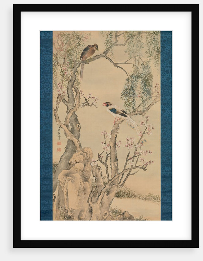 Birds in Willows and Blossoming Peach Tree by Yosa Buson