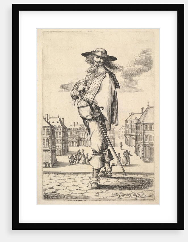A gentleman, turned three-quarters to the left, wearing a hat and boots with spurs, carryi…, 1629 by Abraham Bosse