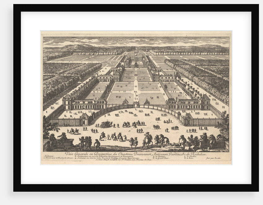 Veüe generale en Perspective du Château Bassecourt, Anticours, Jardins, &c. de Ric…, 17th century by Adam Perelle