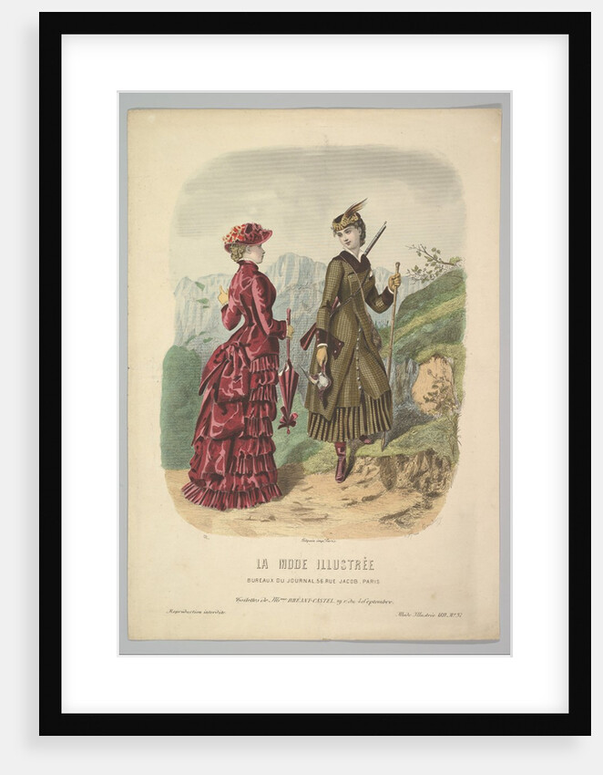A Lady in a Hunting Costume with a Lady in Walking Costume on a Mountain Path from La Mode…, 1881 by Adèle-Anaïs Colin
