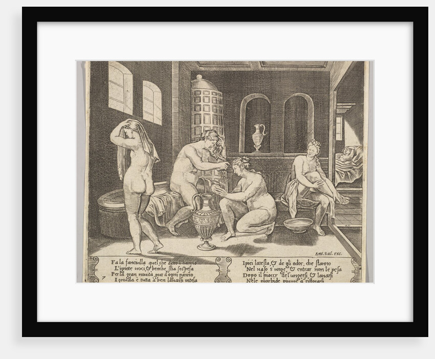 Plate 7: Psyche attended in her bath by nymphs, in the background right Psyche repr…, ca. 1520-36 by Agostino Veneziano