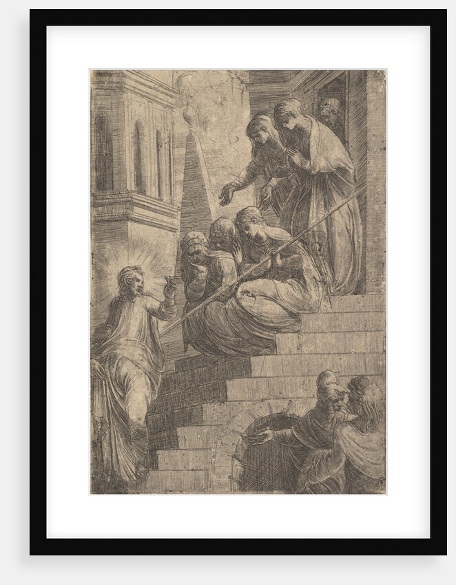 Christ addressing a group of women seated and standing on steps, ca. 1541-44 by Andrea Schiavone