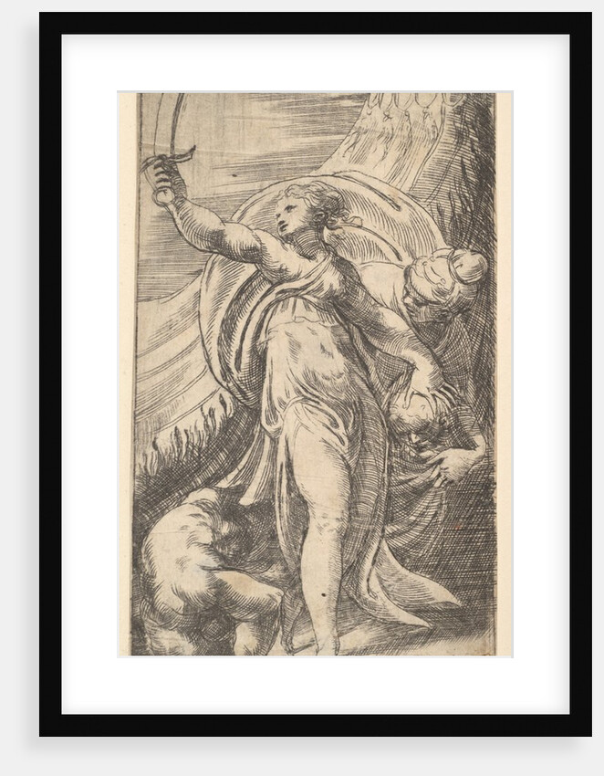 Judith her sword raised in her right hand, placing the head of Holofernes in the sa…, ca. 1542-45 by Andrea Schiavone