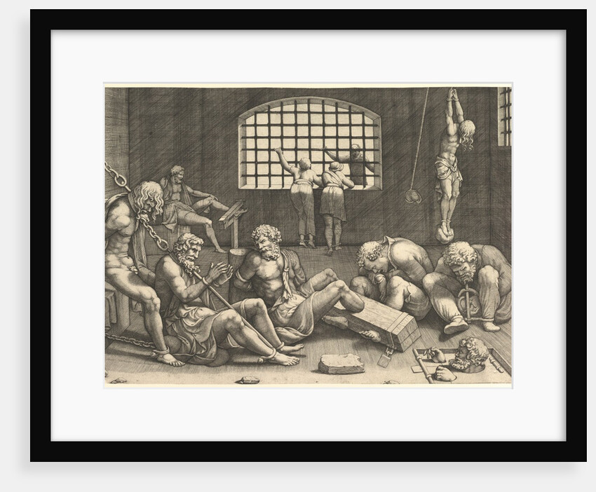 The Prison; a group of men in a dungeon bound in chains and shackles; to the right a figur… by Unknown