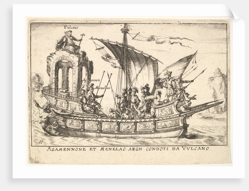 Plate 10: Agamemnon and Menelaus seated in a boat accompanied by other figures including V…, 1664 by Unknown