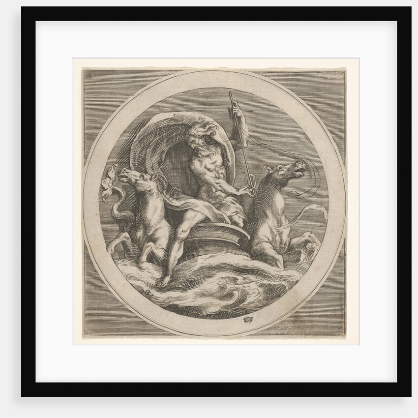 Neptune rising from the sea and bearing a staff, accompanied by two horse-headed …, ca. 1550-1600 by Unknown