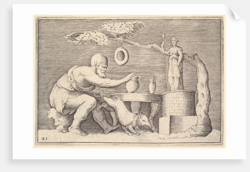 A Faun or Satyr Preparing a Pig for Sacrifice, published ca. 1599-1622 by Unknown