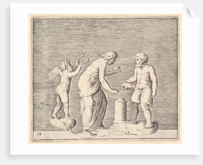 A Woman and Man Sacrificing in the Presence of Cupid, published ca. 1599-1622 by Unknown