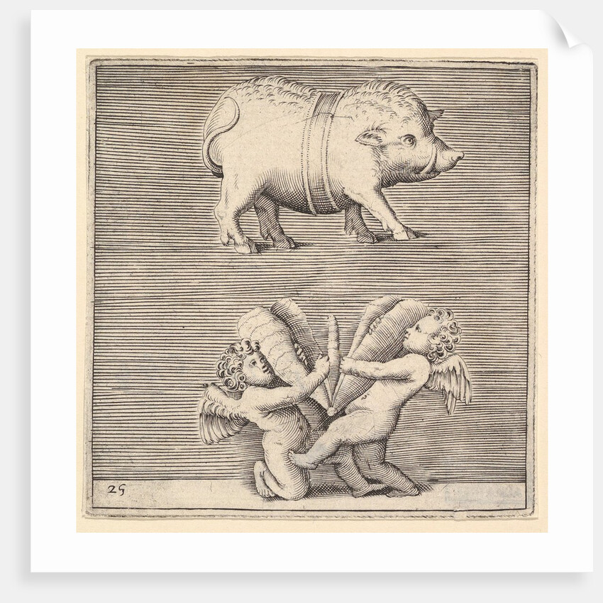 A Belted Pig and Two Cupids with a Butterfly, published ca. 1599-1622 by Unknown