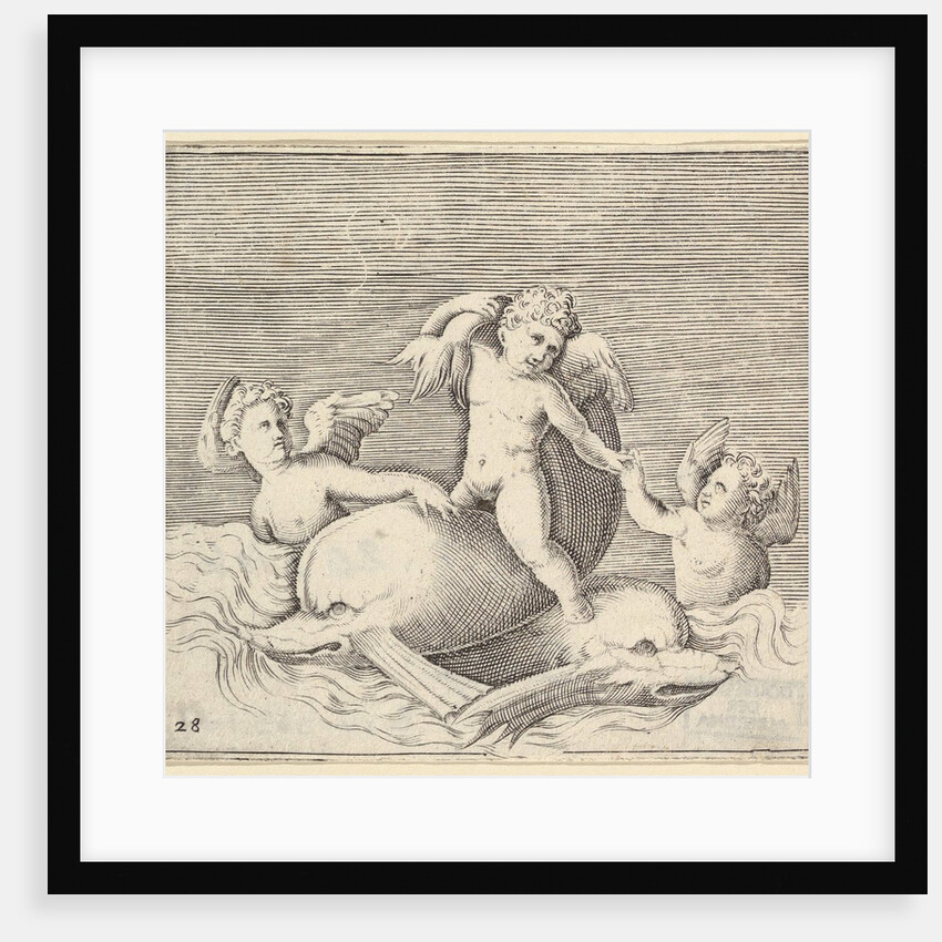 Three Cupids and Two Dolphins, published ca. 1599-1622 by Unknown