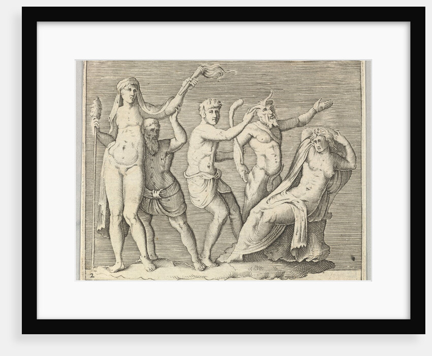 Two Figures, a Faun, and a Satyr approach a Recliniing Woman, published ca. 1599-1622 by Unknown