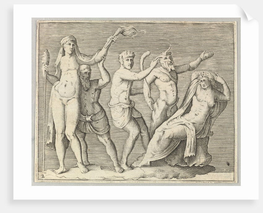 Two Figures, a Faun, and a Satyr approach a Recliniing Woman, published ca. 1599-1622 by Unknown