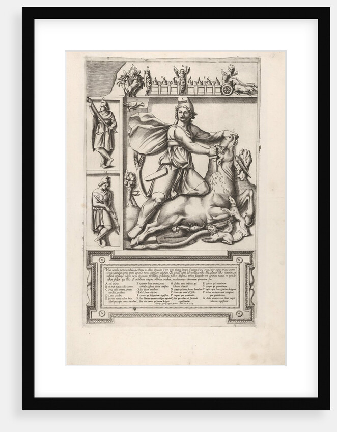 Relief with Mithras kneeling upon a bull and driving a sword into its shoulder, at left tw…, 1564 by Unknown