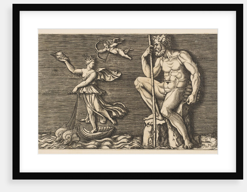 Galatea escaping Polyphemus; he is seated on a rock holding a staff and pipes and…, ca. 1515-1600 by Unknown