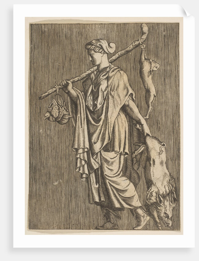 Woman returning from a hunt carrying a boar in her left hand and a stick on her r…, ca. 1515-1600 by Unknown