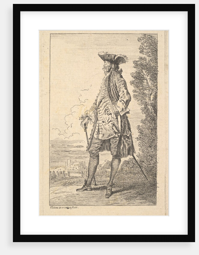 Man walking and carrying a cane in his right hand, shown in three-quarters view with h…, ca. 1710 by Jean-Antoine Watteau