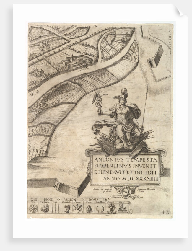 Plan of the City of Rome. Part 12 with the Southwestern Border of the City and a Large Car…, 1645 by Antonio Tempesta