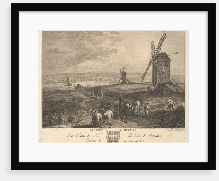 The Three Windmills after a painting in the collection of the Duc de P…, 1772 by Balthasar Anton Dunker/Jacques Philippe Le Bas